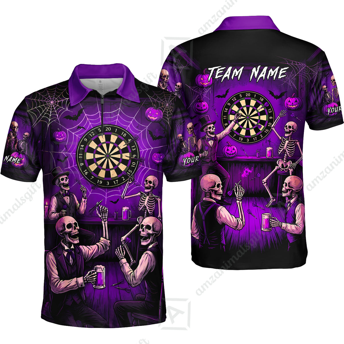 Quarter-Zip Polo Shirt||Purple