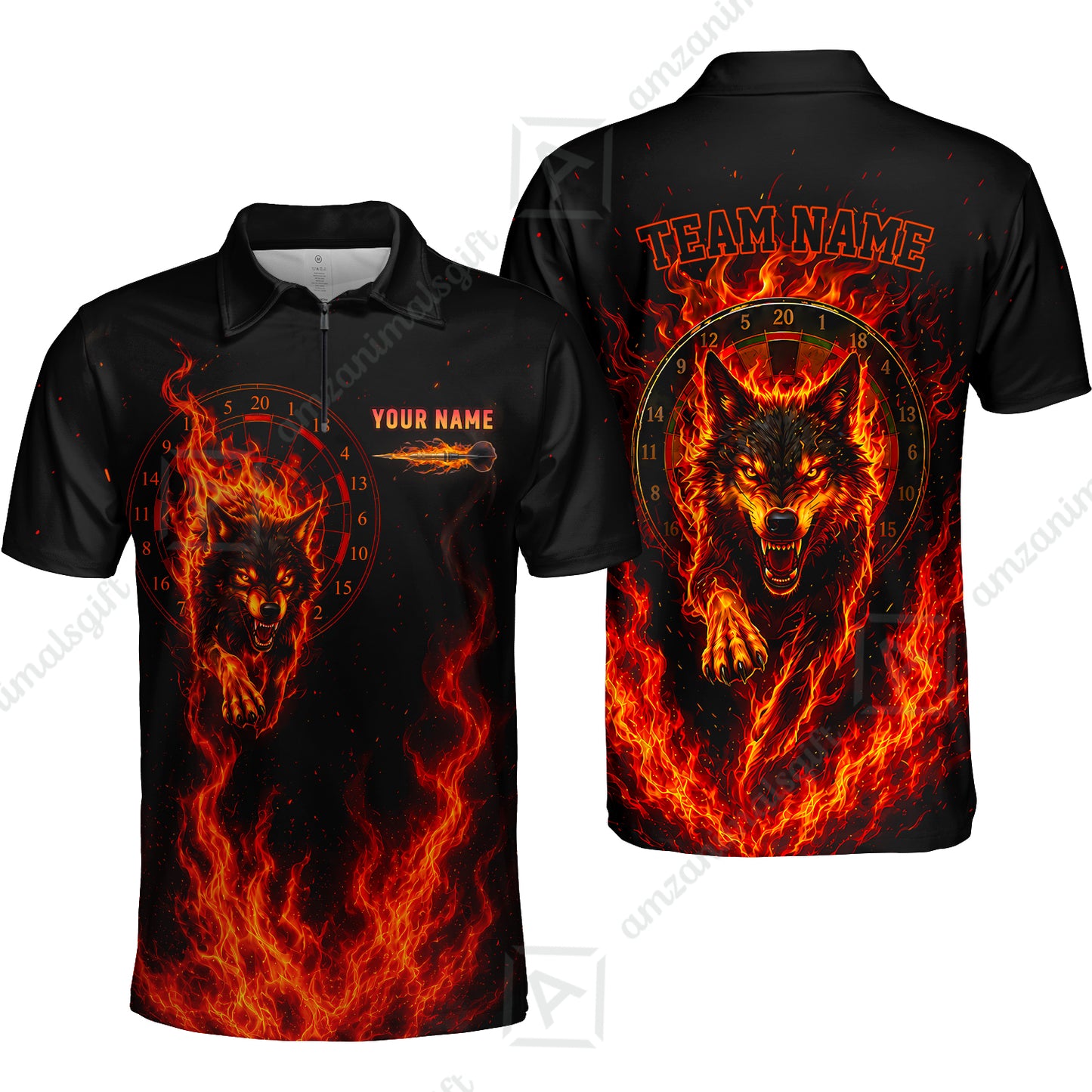 Customized Fire Wolf Dartboard Multicolor Darts Jersey, Personalized Name And Team Name For Players