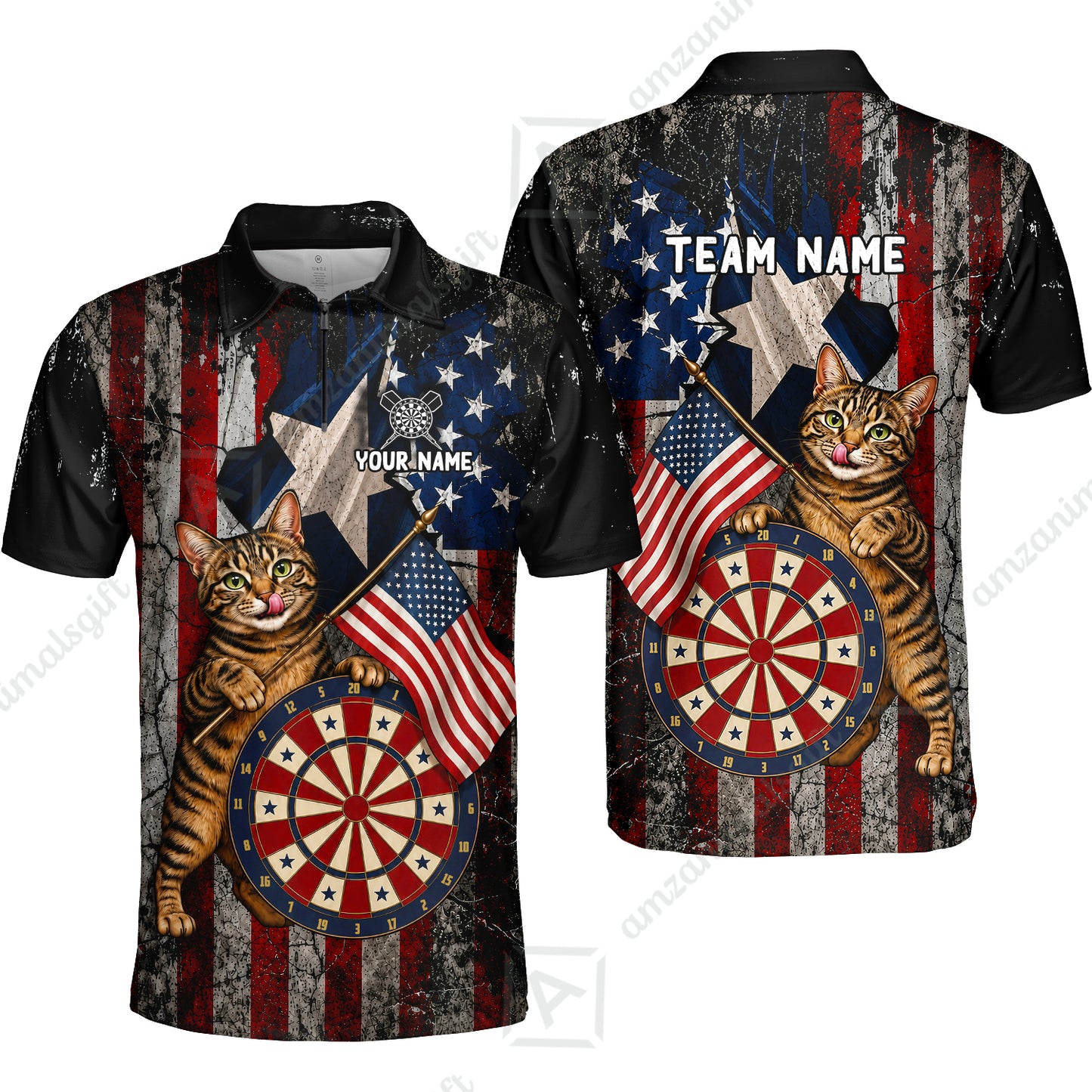Custom Dart Jersey Team Shirt For Players, American Flag and Alley Cats, Personalize Name and Team Name