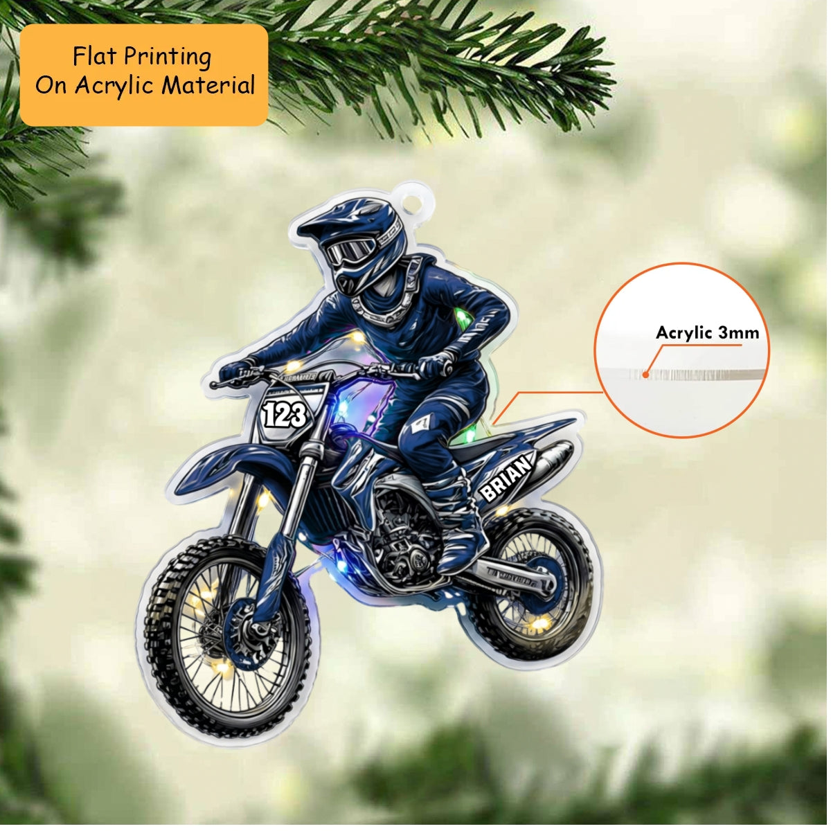 Personalized Motocross Christmas Ornament, Motocross Rider Neon Light, Custom Ornament Christmas Gift, Keychain Motocross, Car Ornament Motocross