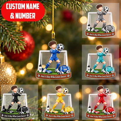 Personalized Soccer Goalkeeper Christmas Flat Printed Acrylic Ornament, Goal Net Action Setup, Custom Ornament Christmas Gift, Keychain Soccer, Car Ornament Soccer 