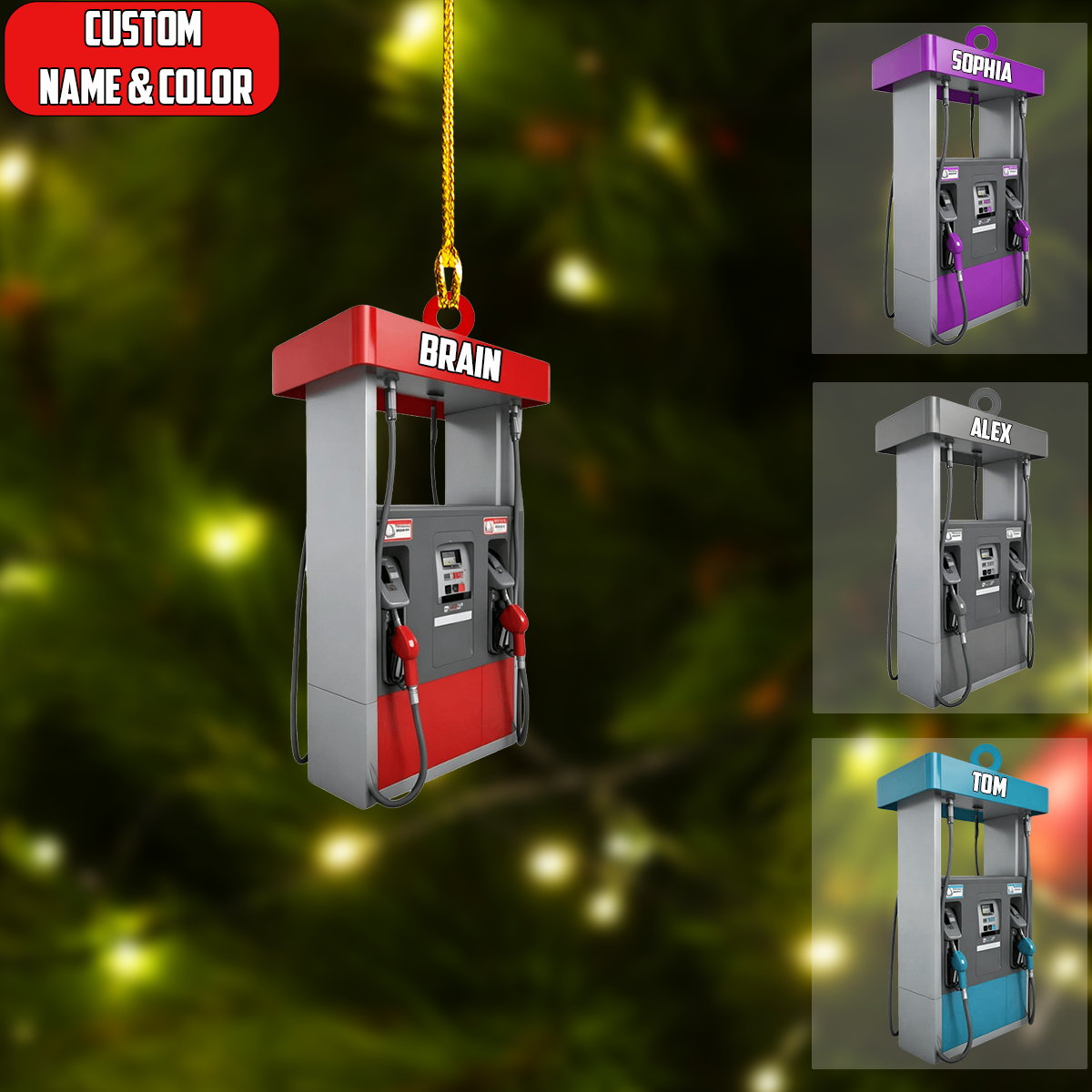 Personalized Gas Station Christmas Ornament, Modern Fuel Pump Custom Canopy, Custom Ornament Christmas Gift, Keychain Christmas, Car Christmas Ornament 