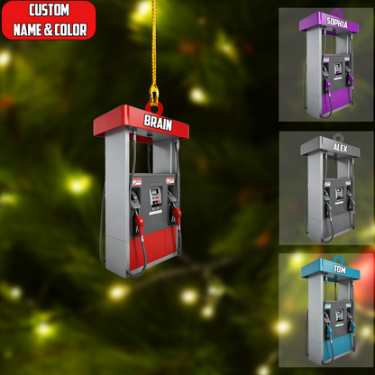 Personalized Gas Station Christmas Ornament, Modern Fuel Pump Custom Canopy, Custom Ornament Christmas Gift, Keychain Christmas, Car Christmas Ornament 