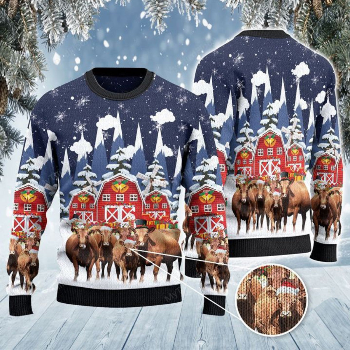 Angus Cattle Red Barn Farm Ugly Christmas Sweater, Perfect Gift and Outfit For Farmers on Christmas, Winter, New Year