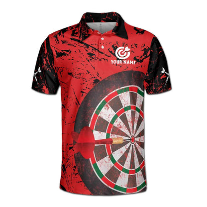 Red Dartboard Pattern Custom Darts Team Jersey Polo Quarter-Zip Shirts, Customized Name Team Name Darts Team Jerseys Uniform