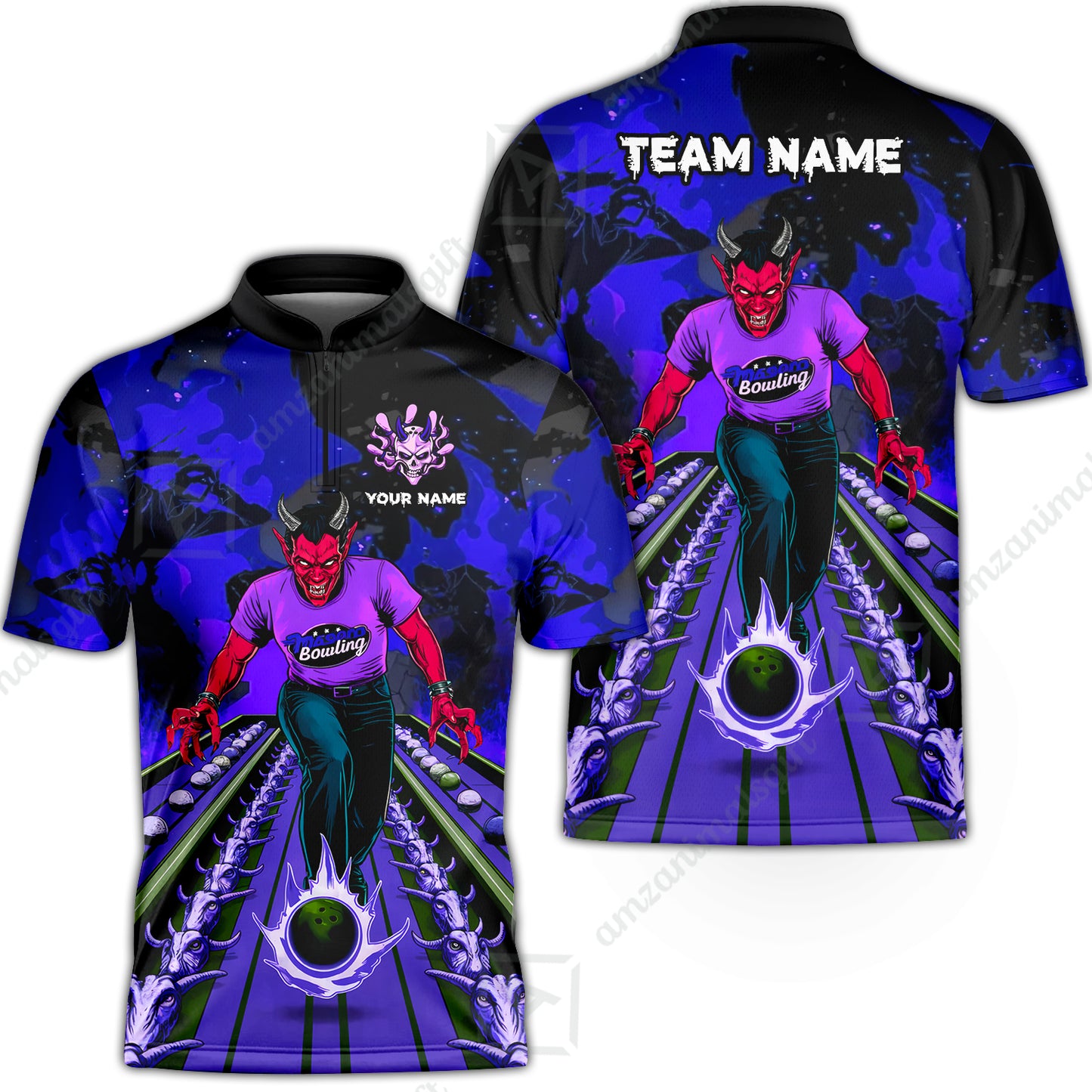 Custom Bowling Team Uniform Jersey Red Demon Bowling Shirt - Bowling Shirt Personalized Name And Team Name