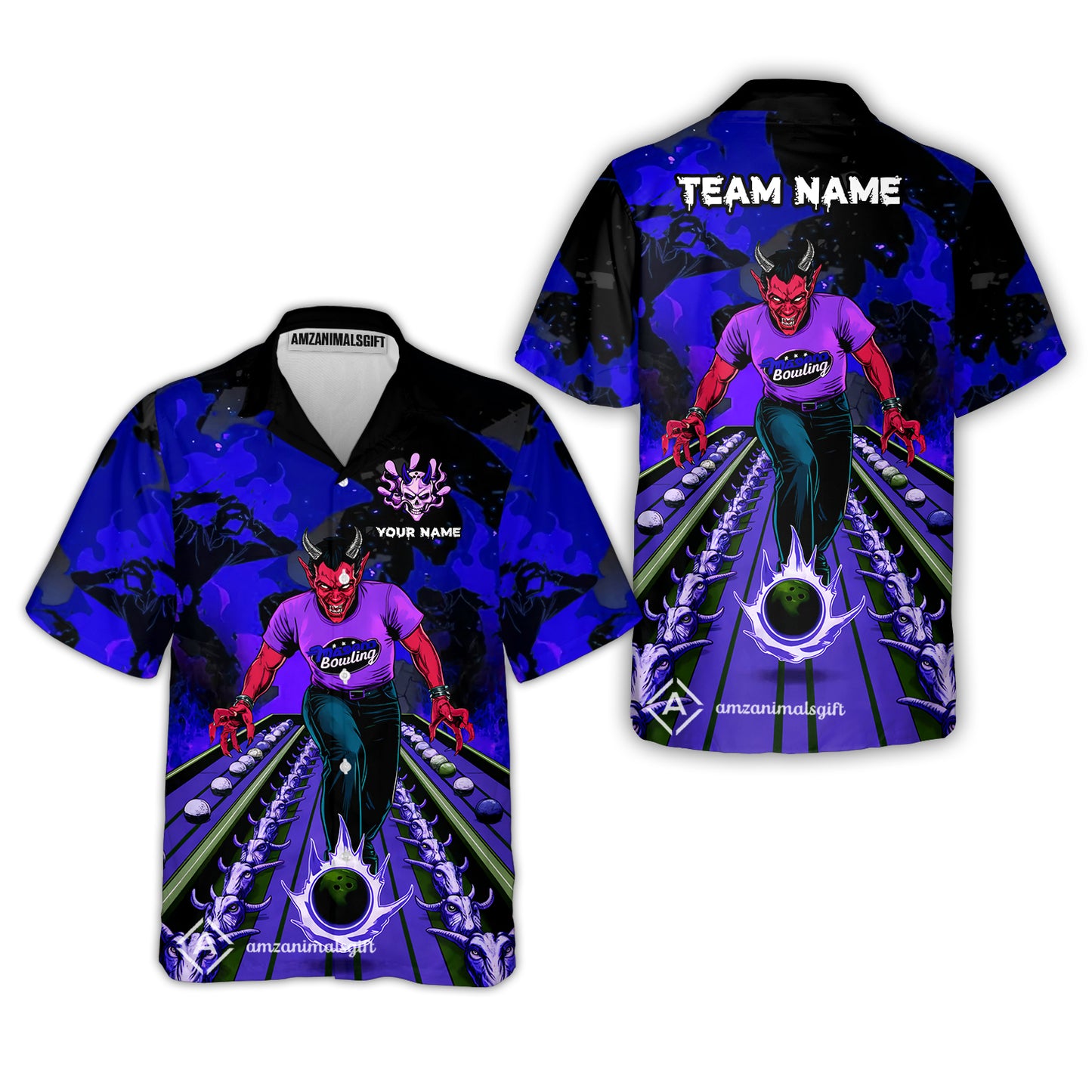 Custom Bowling Team Uniform Jersey Red Demon Bowling Shirt - Bowling Shirt Personalized Name And Team Name
