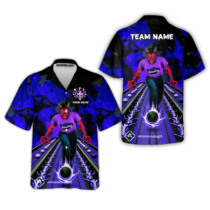 Custom Bowling Team Uniform Jersey Red Demon Bowling Shirt - Bowling Shirt Personalized Name And Team Name