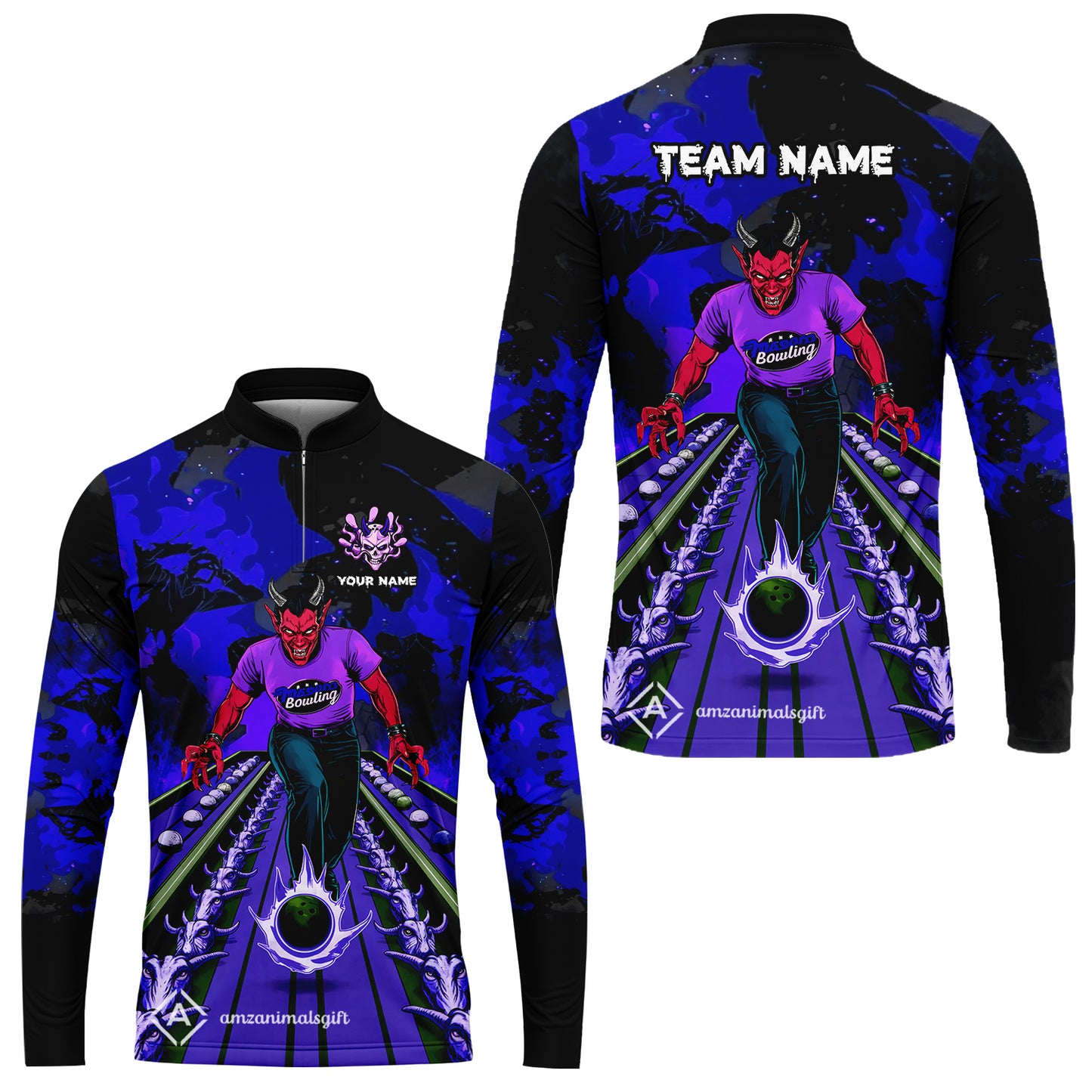 Custom Bowling Team Uniform Jersey Red Demon Bowling Shirt - Bowling Shirt Personalized Name And Team Name