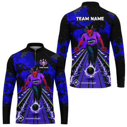 Custom Bowling Team Uniform Jersey Red Demon Bowling Shirt - Bowling Shirt Personalized Name And Team Name