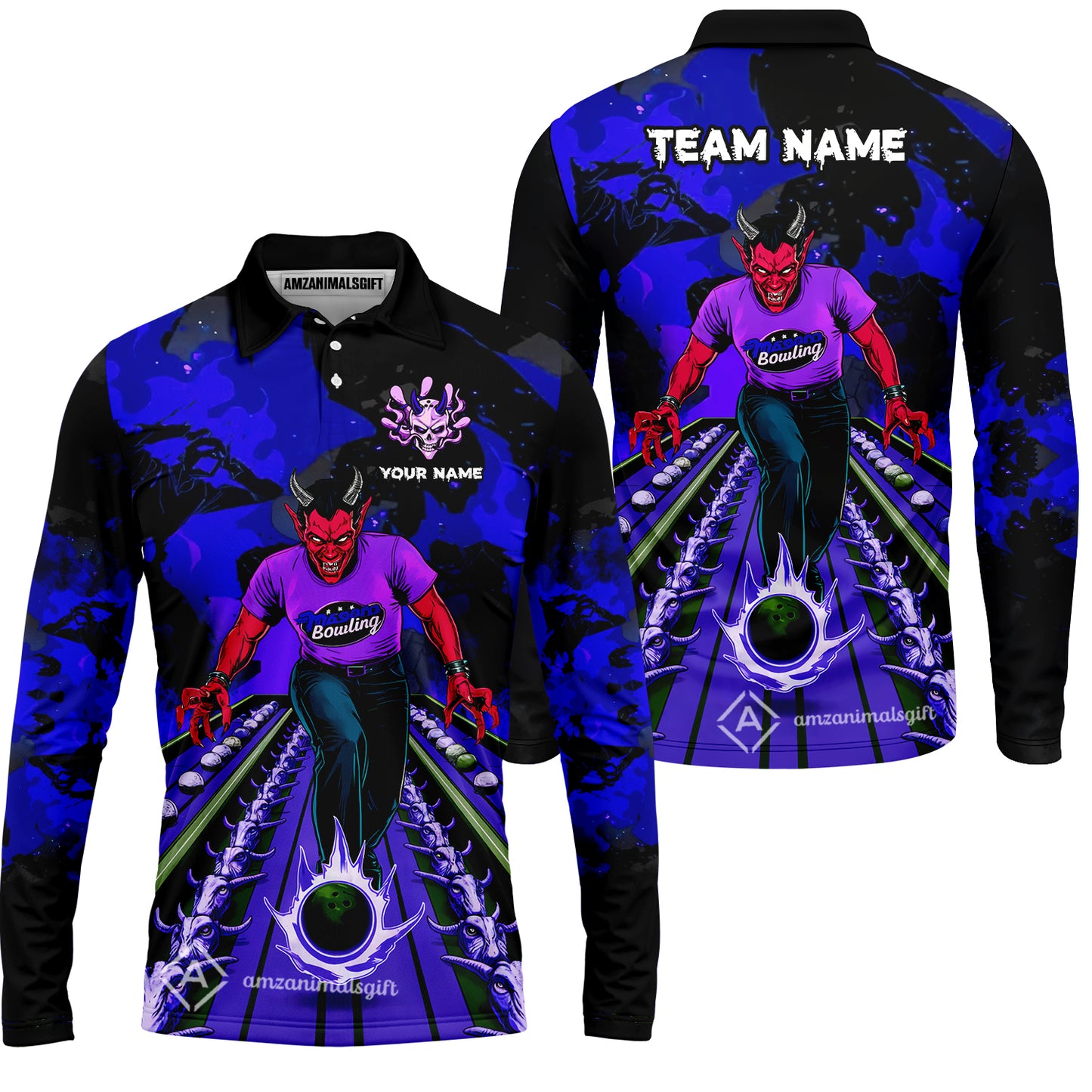 Custom Bowling Team Uniform Jersey Red Demon Bowling Shirt - Bowling Shirt Personalized Name And Team Name