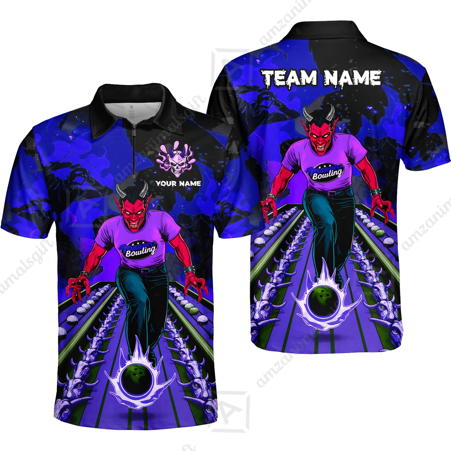 Custom Bowling Team Uniform Jersey Red Demon Bowling Shirt - Bowling Shirt Personalized Name And Team Name