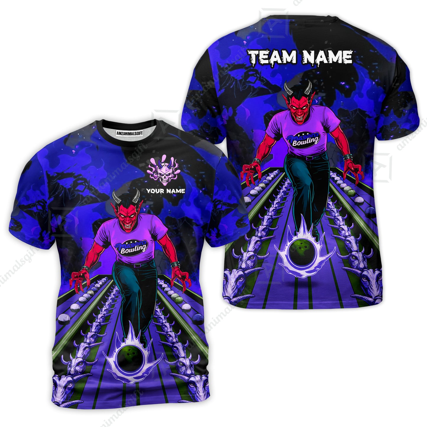 Custom Bowling Team Uniform Jersey Red Demon Bowling Shirt - Bowling Shirt Personalized Name And Team Name