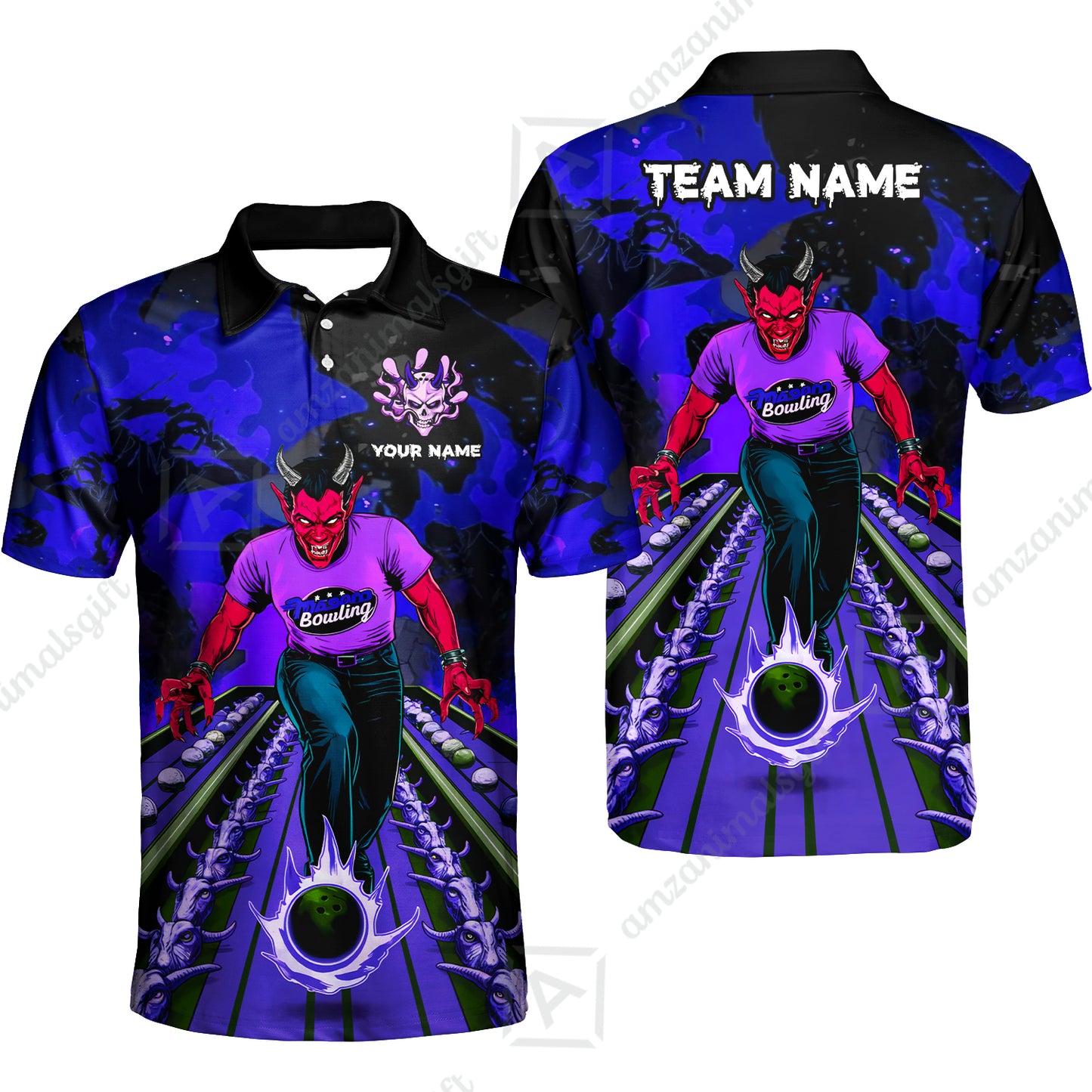 Custom Bowling Team Uniform Jersey Red Demon Bowling Shirt - Bowling Shirt Personalized Name And Team Name