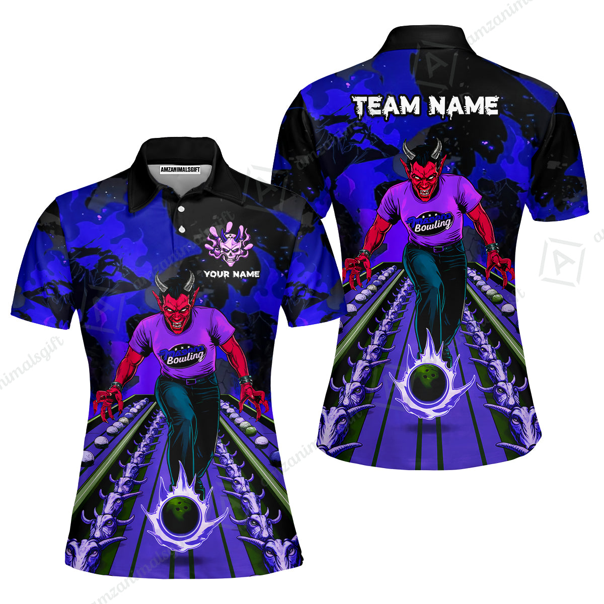 Custom Bowling Team Uniform Jersey Red Demon Bowling Shirt - Bowling Shirt Personalized Name And Team Name