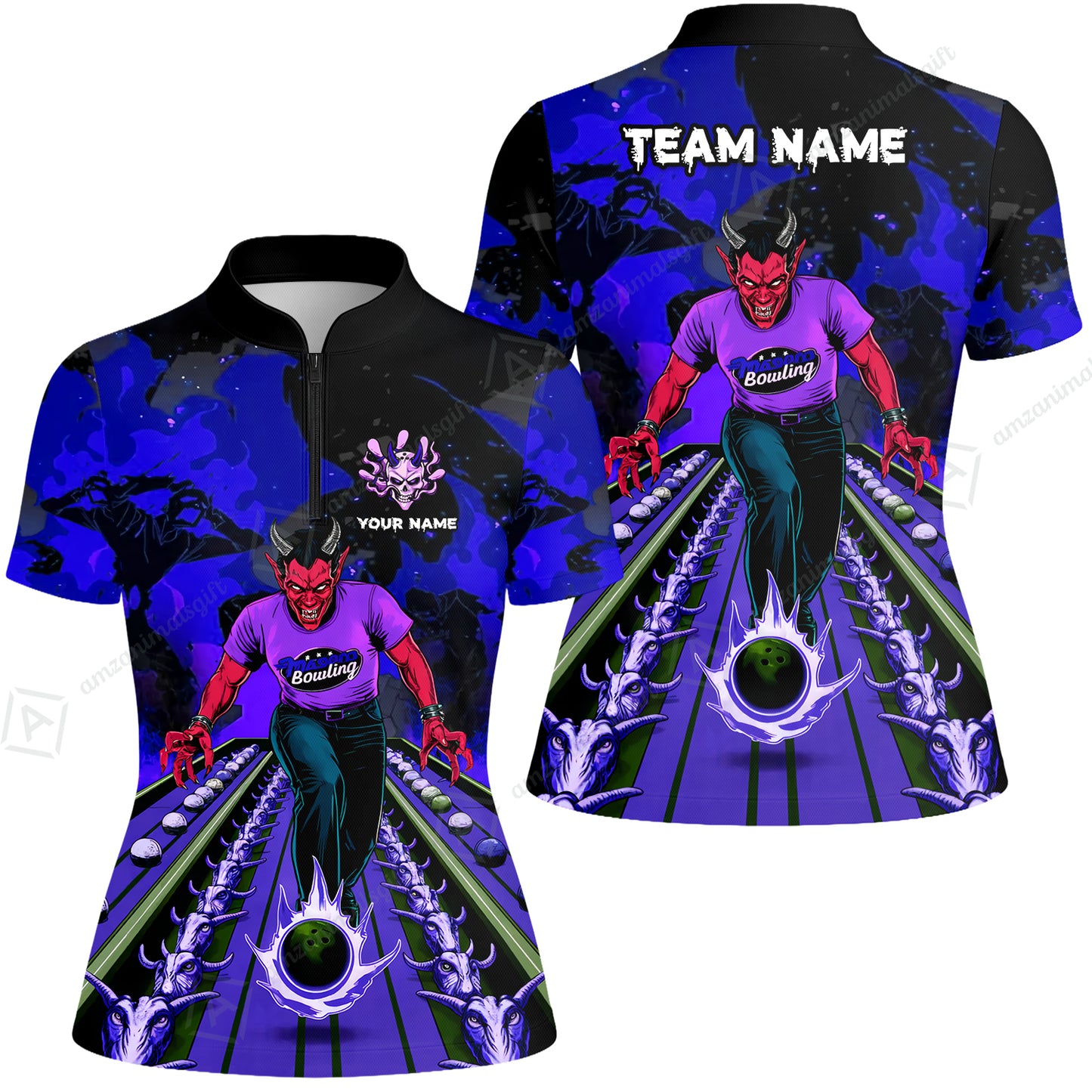 Custom Bowling Team Uniform Jersey Red Demon Bowling Shirt - Bowling Shirt Personalized Name And Team Name