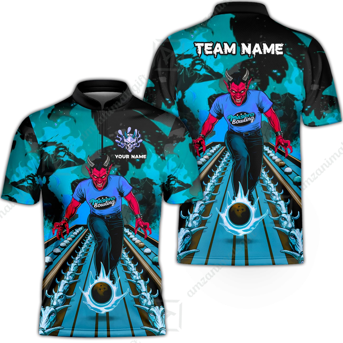 Custom Bowling Team Uniform Jersey Red Demon Bowling Shirt - Bowling Shirt Personalized Name And Team Name