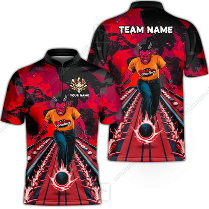 Custom Bowling Team Uniform Jersey Red Demon Bowling Shirt - Bowling Shirt Personalized Name And Team Name