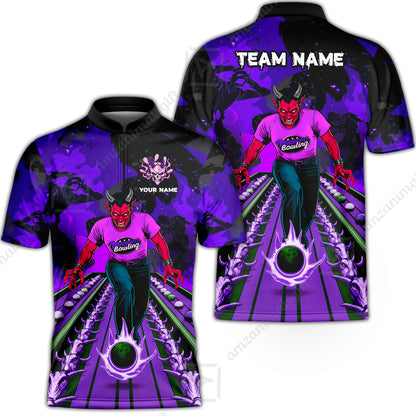 Custom Bowling Team Uniform Jersey Red Demon Bowling Shirt - Bowling Shirt Personalized Name And Team Name
