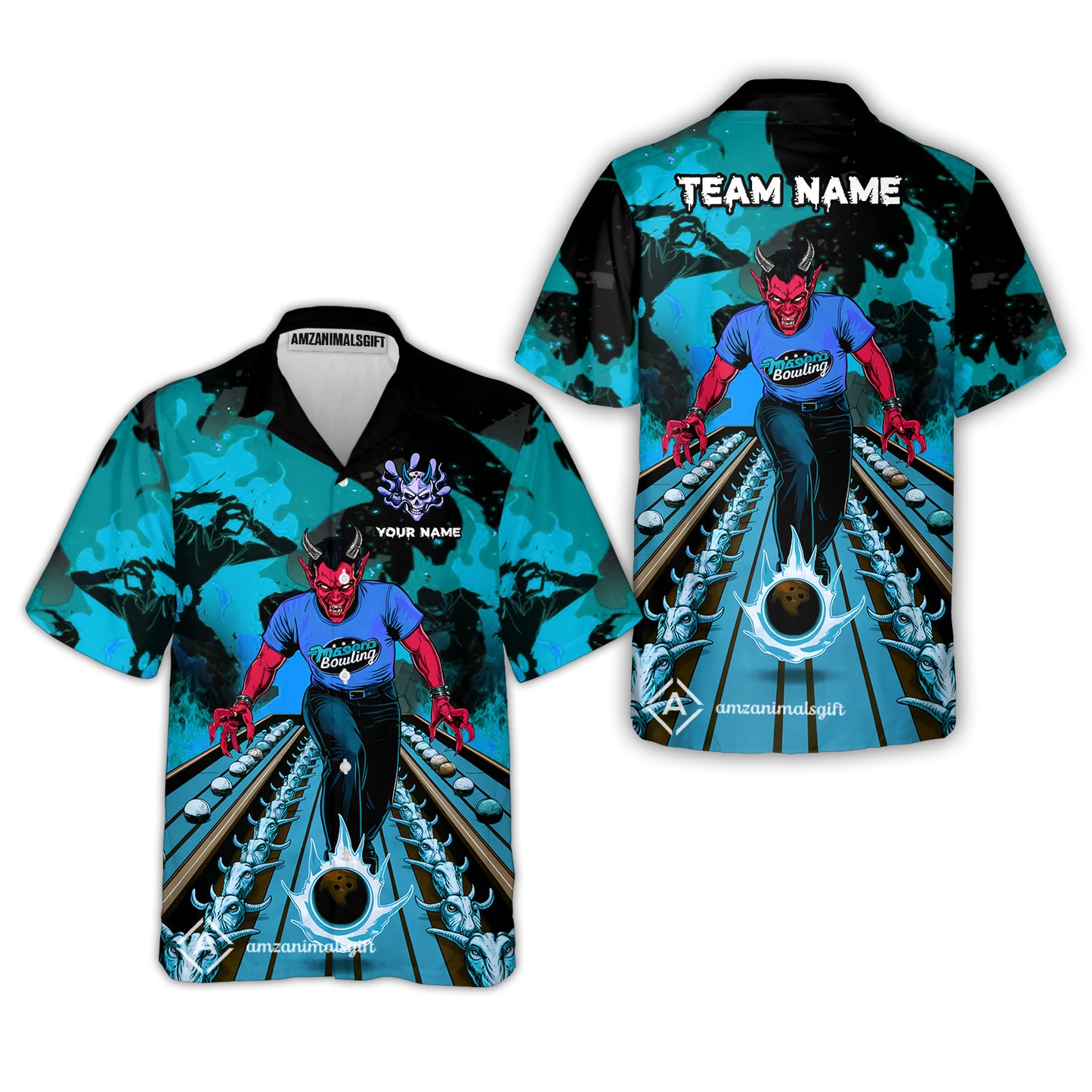 Custom Bowling Team Uniform Jersey Red Demon Bowling Shirt - Bowling Shirt Personalized Name And Team Name