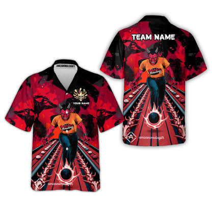 Custom Bowling Team Uniform Jersey Red Demon Bowling Shirt - Bowling Shirt Personalized Name And Team Name