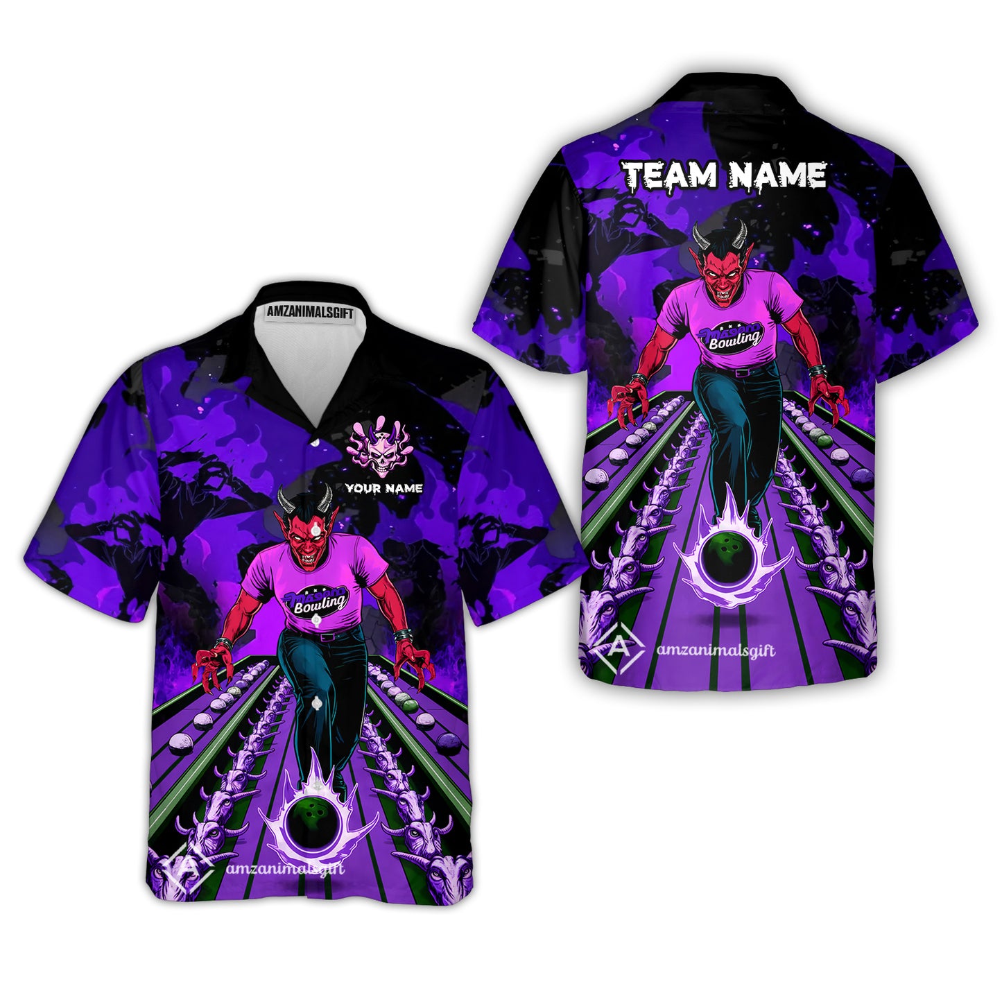 Custom Bowling Team Uniform Jersey Red Demon Bowling Shirt - Bowling Shirt Personalized Name And Team Name