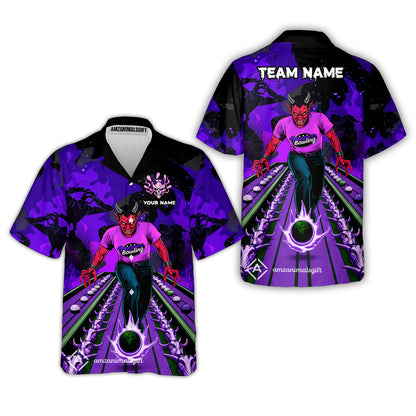 Custom Bowling Team Uniform Jersey Red Demon Bowling Shirt - Bowling Shirt Personalized Name And Team Name