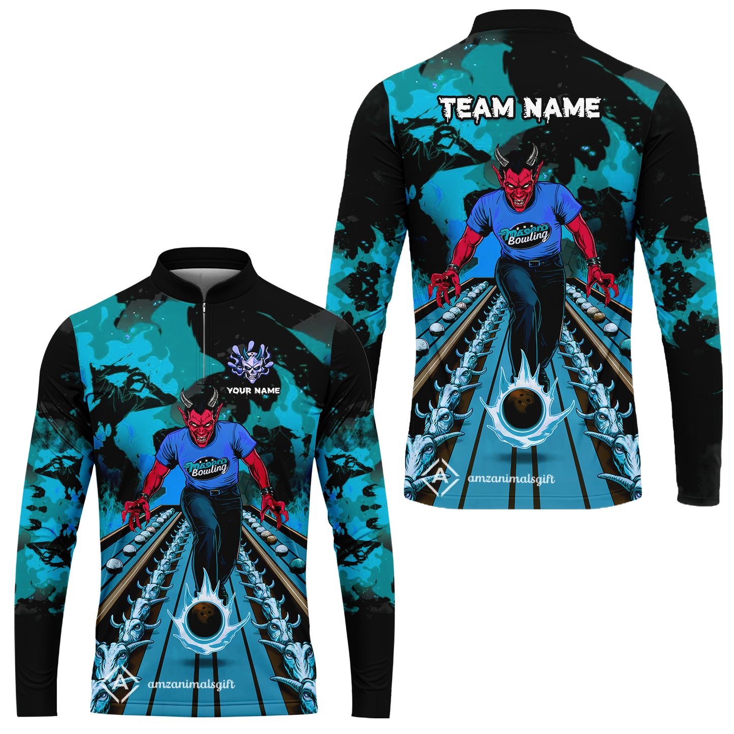 Custom Bowling Team Uniform Jersey Red Demon Bowling Shirt - Bowling Shirt Personalized Name And Team Name