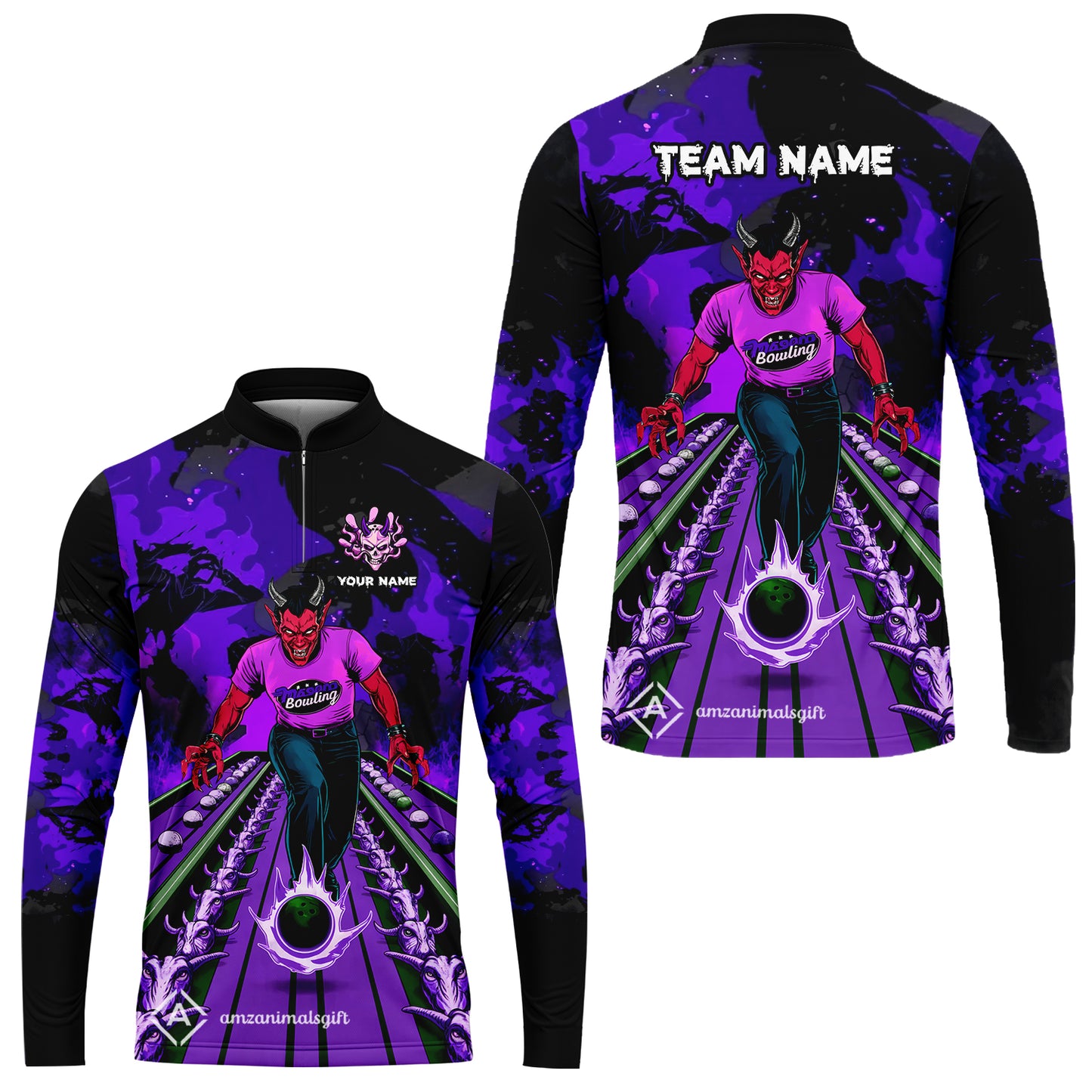 Custom Bowling Team Uniform Jersey Red Demon Bowling Shirt - Bowling Shirt Personalized Name And Team Name