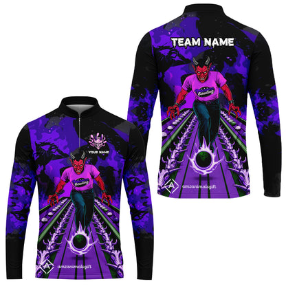 Custom Bowling Team Uniform Jersey Red Demon Bowling Shirt - Bowling Shirt Personalized Name And Team Name