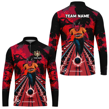 Custom Bowling Team Uniform Jersey Red Demon Bowling Shirt - Bowling Shirt Personalized Name And Team Name