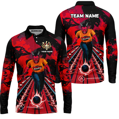 Custom Bowling Team Uniform Jersey Red Demon Bowling Shirt - Bowling Shirt Personalized Name And Team Name