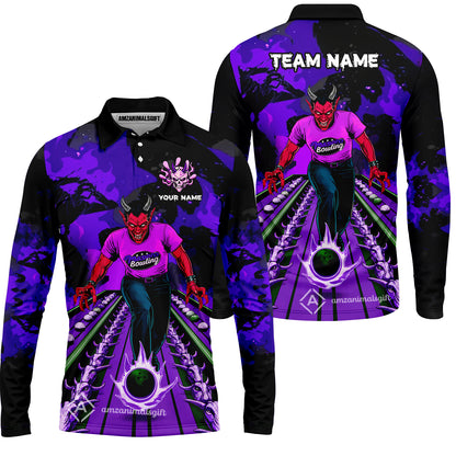 Custom Bowling Team Uniform Jersey Red Demon Bowling Shirt - Bowling Shirt Personalized Name And Team Name