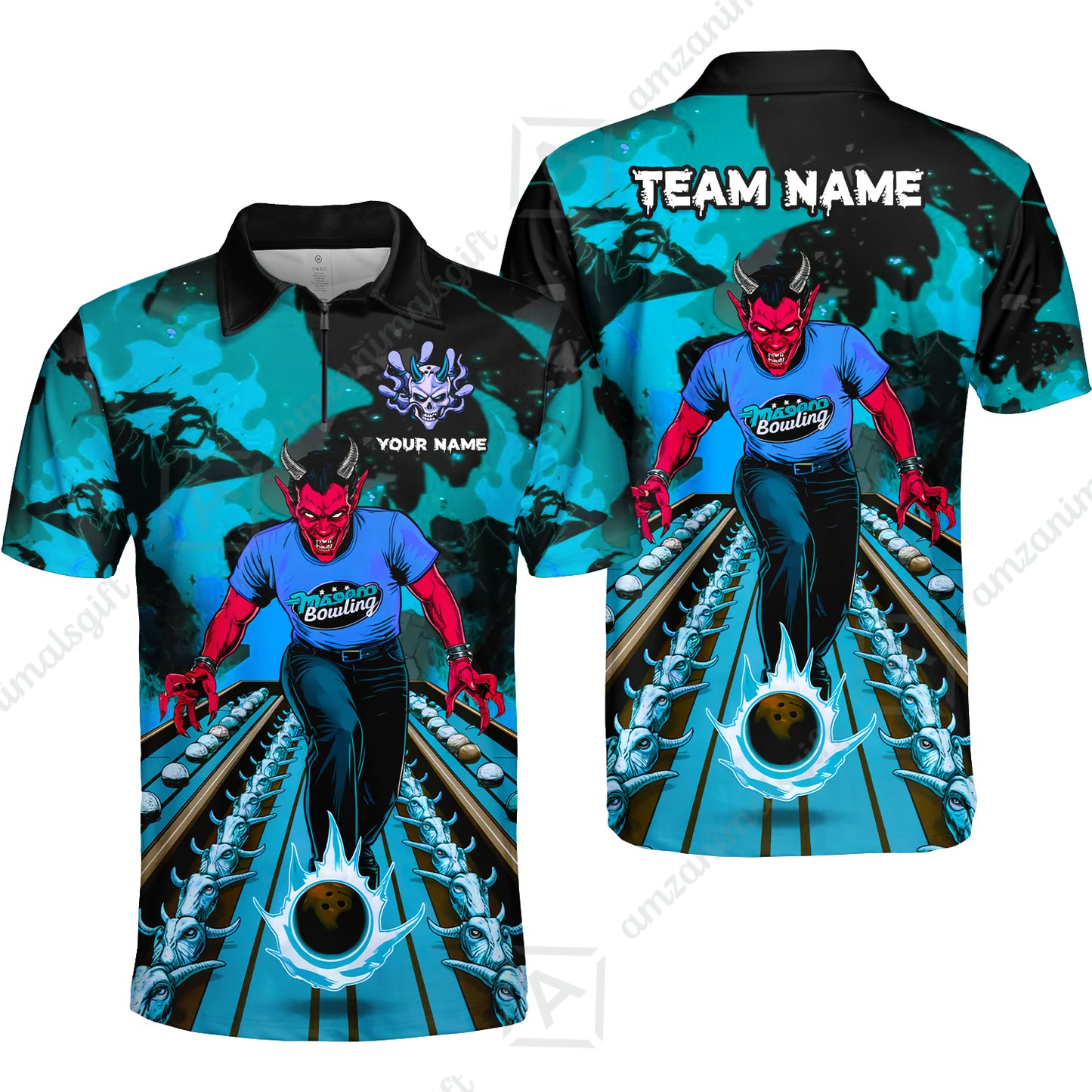 Custom Bowling Team Uniform Jersey Red Demon Bowling Shirt - Bowling Shirt Personalized Name And Team Name