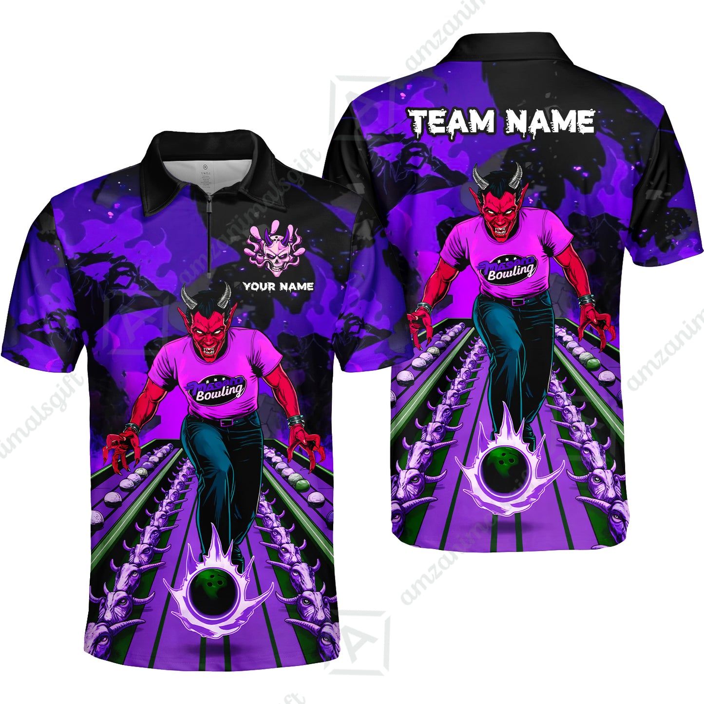 Custom Bowling Team Uniform Jersey Red Demon Bowling Shirt - Bowling Shirt Personalized Name And Team Name