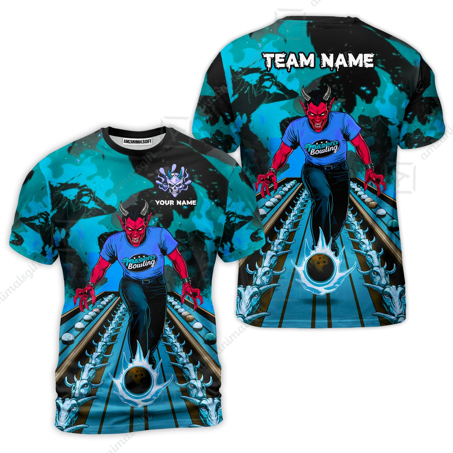 Custom Bowling Team Uniform Jersey Red Demon Bowling Shirt - Bowling Shirt Personalized Name And Team Name