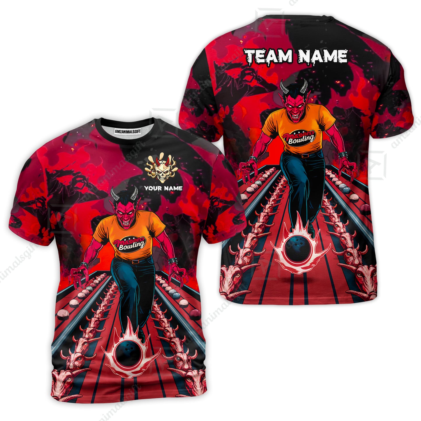 Custom Bowling Team Uniform Jersey Red Demon Bowling Shirt - Bowling Shirt Personalized Name And Team Name