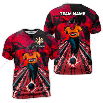 Custom Bowling Team Uniform Jersey Red Demon Bowling Shirt - Bowling Shirt Personalized Name And Team Name
