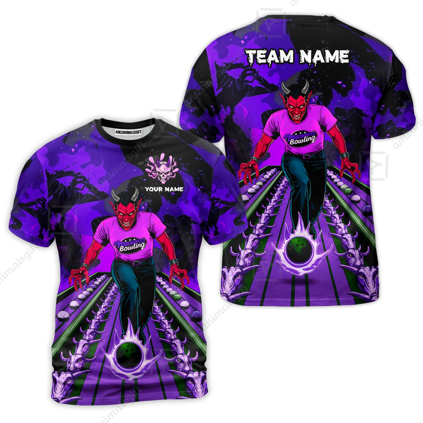 Custom Bowling Team Uniform Jersey Red Demon Bowling Shirt - Bowling Shirt Personalized Name And Team Name