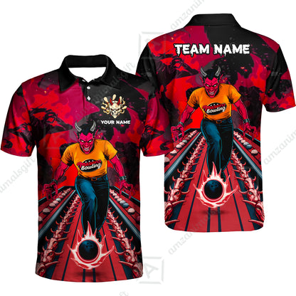 Custom Bowling Team Uniform Jersey Red Demon Bowling Shirt - Bowling Shirt Personalized Name And Team Name