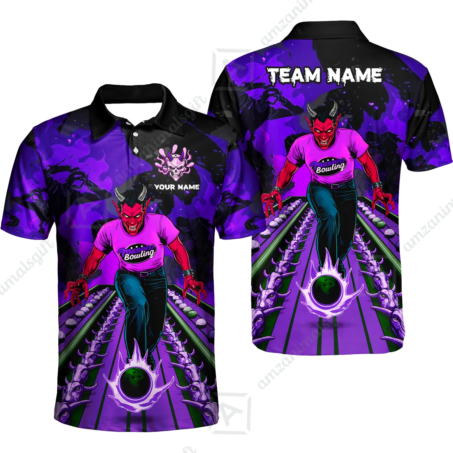 Custom Bowling Team Uniform Jersey Red Demon Bowling Shirt - Bowling Shirt Personalized Name And Team Name