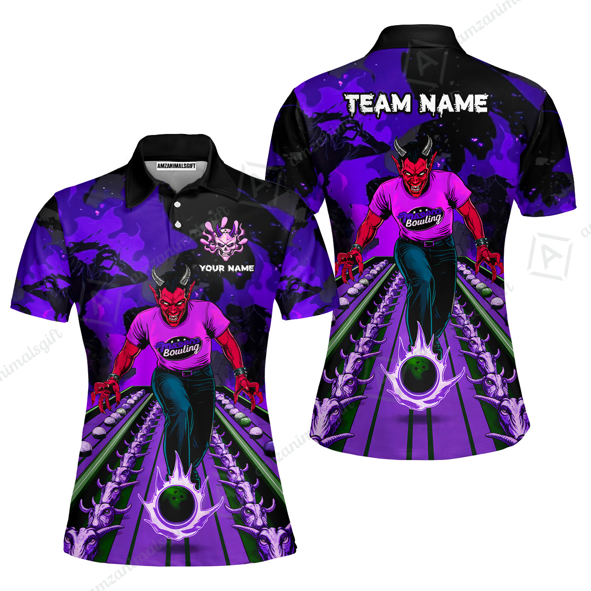 Custom Bowling Team Uniform Jersey Red Demon Bowling Shirt - Bowling Shirt Personalized Name And Team Name