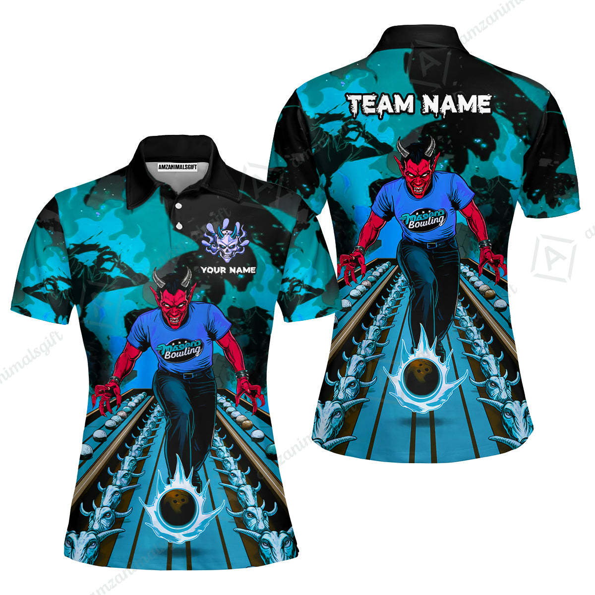 Custom Bowling Team Uniform Jersey Red Demon Bowling Shirt - Bowling Shirt Personalized Name And Team Name