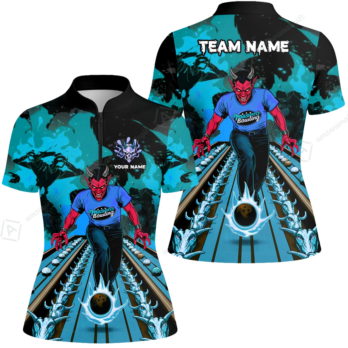 Custom Bowling Team Uniform Jersey Red Demon Bowling Shirt - Bowling Shirt Personalized Name And Team Name