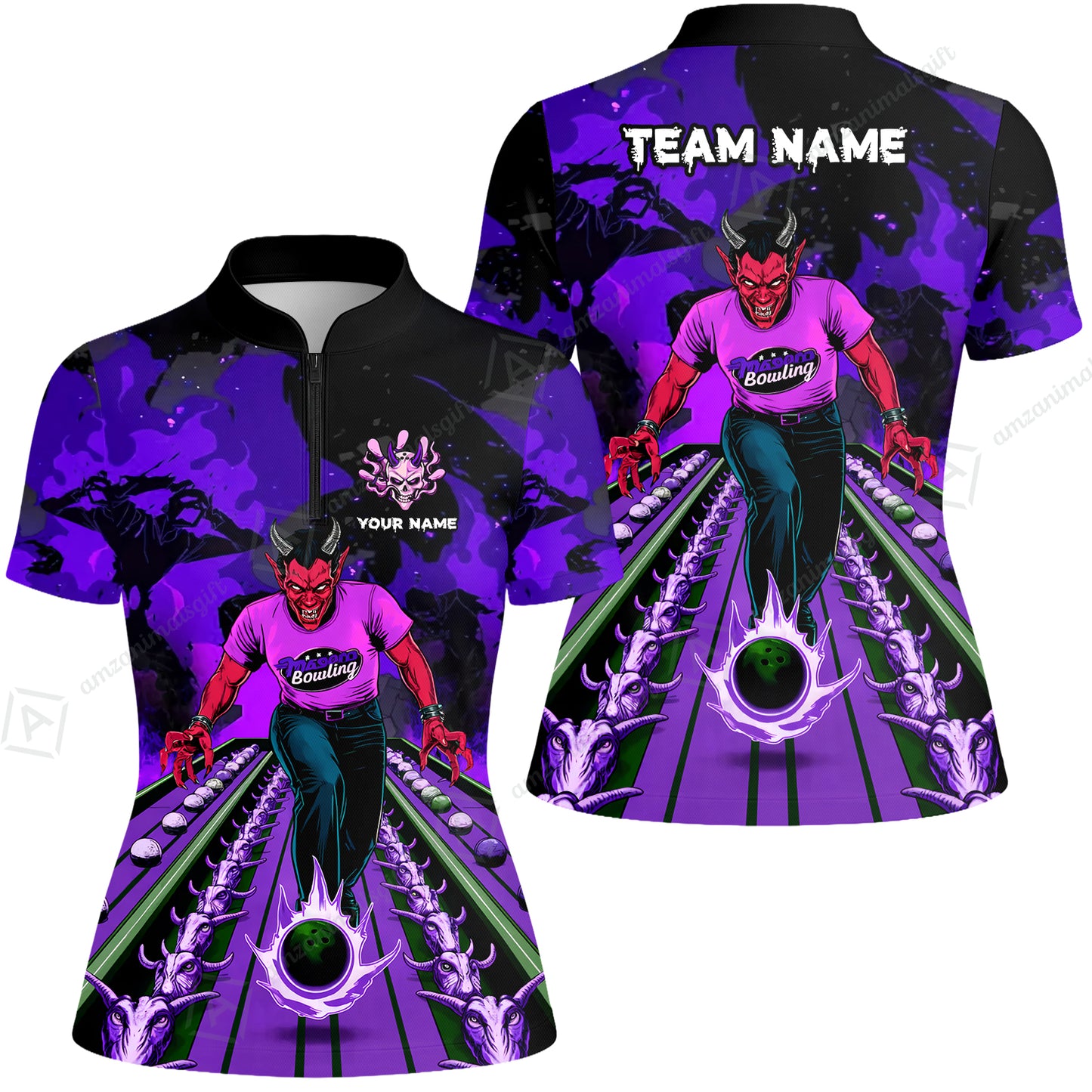 Custom Bowling Team Uniform Jersey Red Demon Bowling Shirt - Bowling Shirt Personalized Name And Team Name