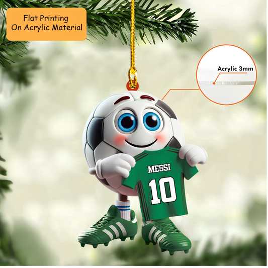 Personalized Soccer Christmas Ornament, Cute Mascot Holding Jersey, Custom Ornament Christmas Gift, Keychain Soccer, Car Ornament Soccer