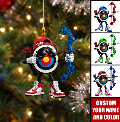Personalized Archery Christmas Ornament, Cool Target Mascot With Compound Bow, Custom Ornament Christmas Gift, Keychain Archery, Car Ornament Archery