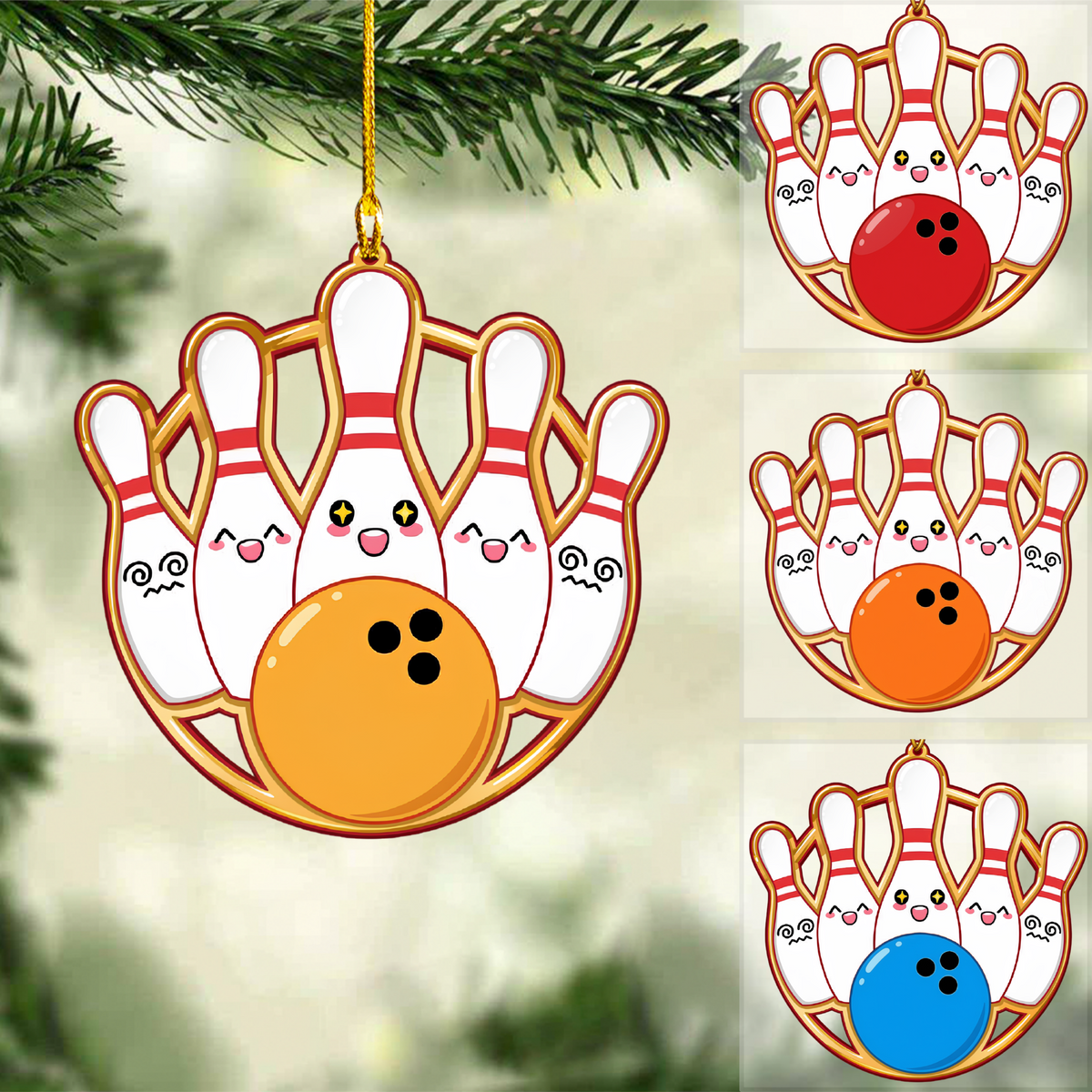 Personalized Bowling Christmas Ornament, Happy Bowling Pins, Custom Ornament Christmas Gift, Keychain Bowling, Car Ornament Bowling