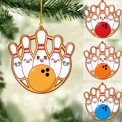 Personalized Bowling Christmas Ornament, Happy Bowling Pins, Custom Ornament Christmas Gift, Keychain Bowling, Car Ornament Bowling