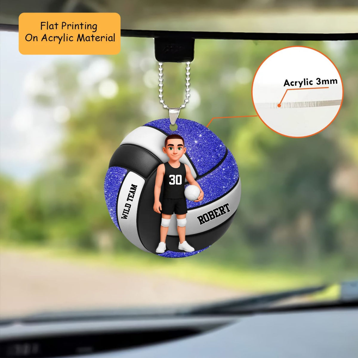 Personalized Volleyball Christmas Ornament, Male Player On Glitter Volleyball Background, Custom Ornament Christmas Gift, Keychain Volleyball, Car Ornament Volleyball